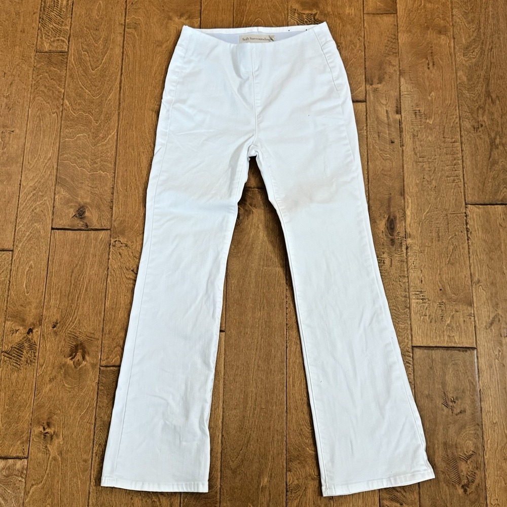 Soft Surroundings White Pull On Flare Pants Women's XS Stretchy Jeans Career